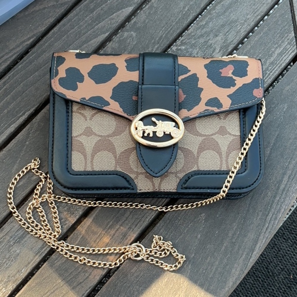 Coach Black and Brown Animal Print Crossbody Bag
